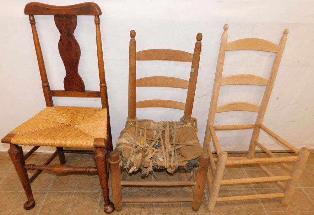 2 Antique Ladder Back Side Chairs & Barrister Back Side Chair (1 of 9)