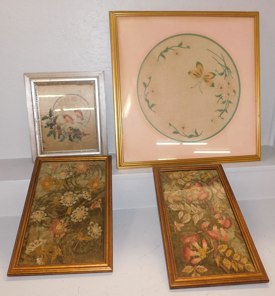 Lot of Framed Embroideries: Lot of Framed Embroideries . Up to 24" x 24" ALL DESCRIPTIONS AND ANY CONDITION STATEMENT GIVEN BY LANGSTON AUCTION GALLERY ARE STRICTLY OPINIONS AND LANGSTON'S SHALL HAVE NO RESPONSIBILITY FOR ERRORS