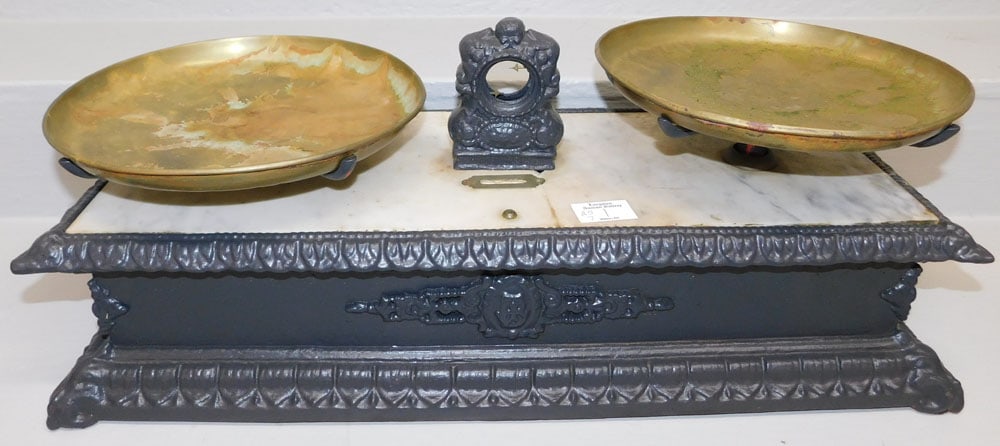 Antique Painted Metal & Marble Top Scale (1 of 3)