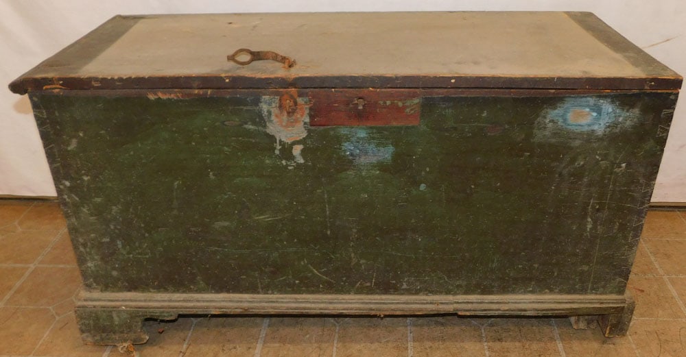 19th Century NC Pine Dovetailed Blanket Chest in Blue Paint, (As Found) (1 of 6)