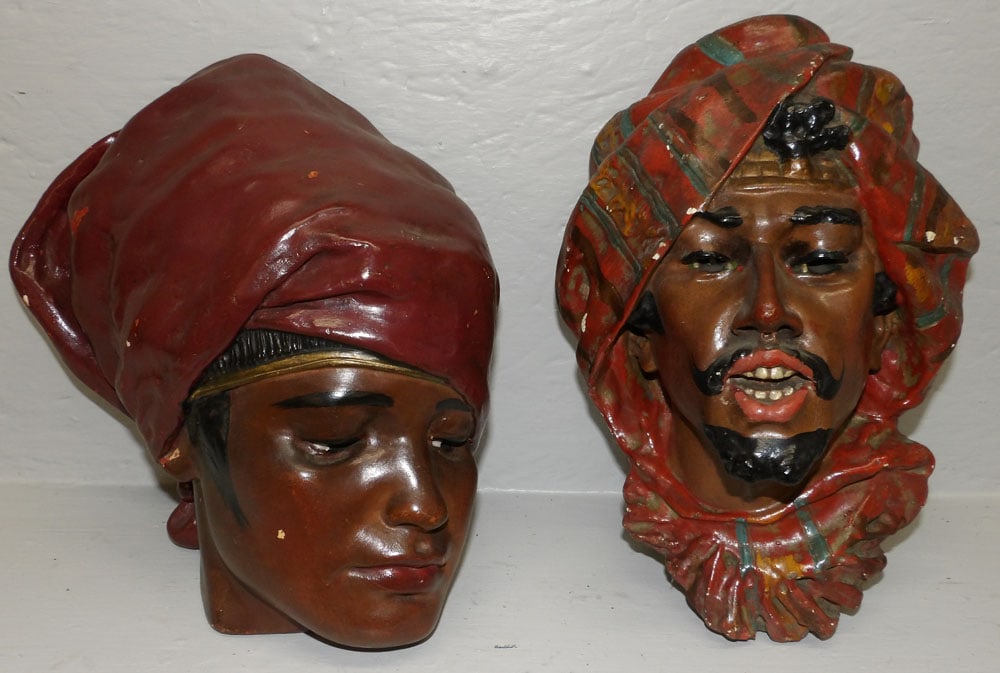 Pair of Painted Gesso Face Wall Plaques (1 of 4)