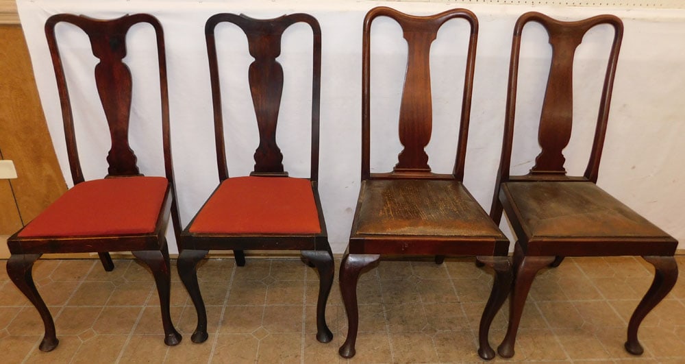 Set of 4 Antique Mahogany Queen Anne Dining Chairs (1 of 12)