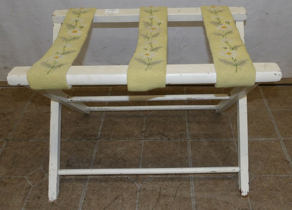 Painted & Needlepoint Luggage Rack (1 of 3)