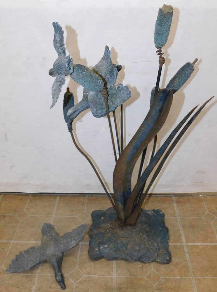 Metal Resin and Lead Yard Ornament of Cattails and Ducks (1 of 4)
