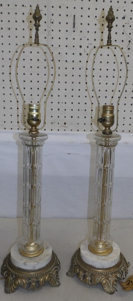 Pair of Crystal & Marble Base Lamps (1 of 3)