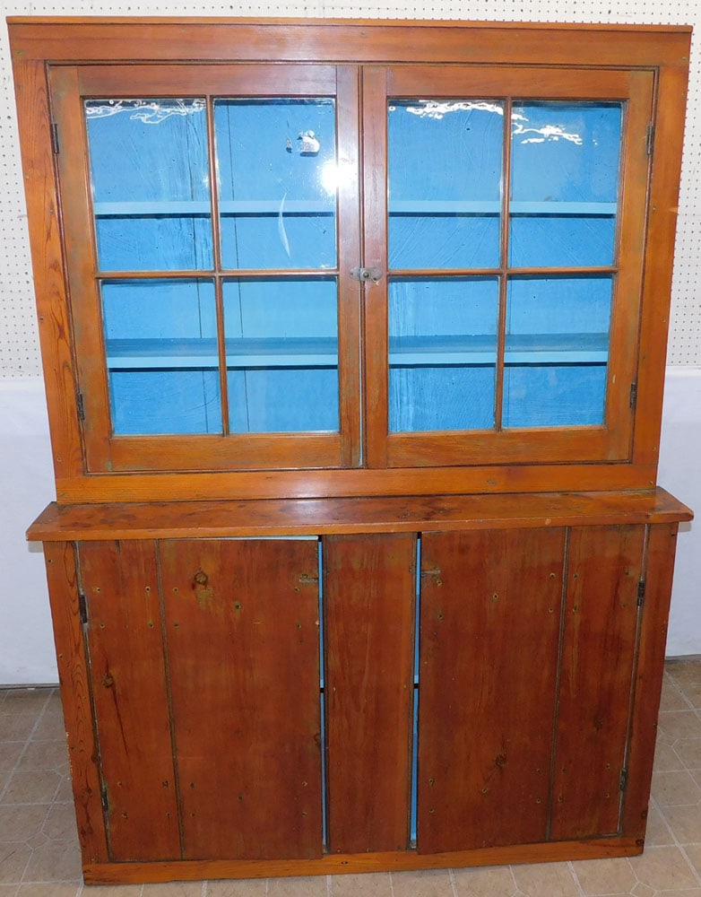 Antique Pine 8 Panel Glass Door Stepback Cupboard (1 of 7)