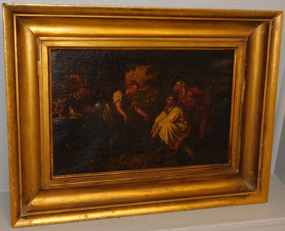 19th Century Oil on Canvas of a Shoe Merchant Entitled "Too Tight": 19th Century Oil on Canvas of a Shoe Merchant Entitled "Too Tight". 26 1/4 x 20 1/4" "ALL DESCRIPTIONS AND ANY CONDITION STATEMENT GIVEN BY LANGSTON AUCTION GALLERY ARE STRICTLY OPINIONS AND LANGSTON'