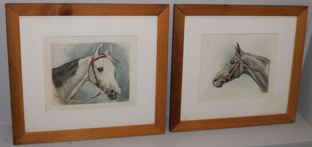 Pair of Framed Hand Colored Equestrian Portrait Etchings Signed (1 of 5)