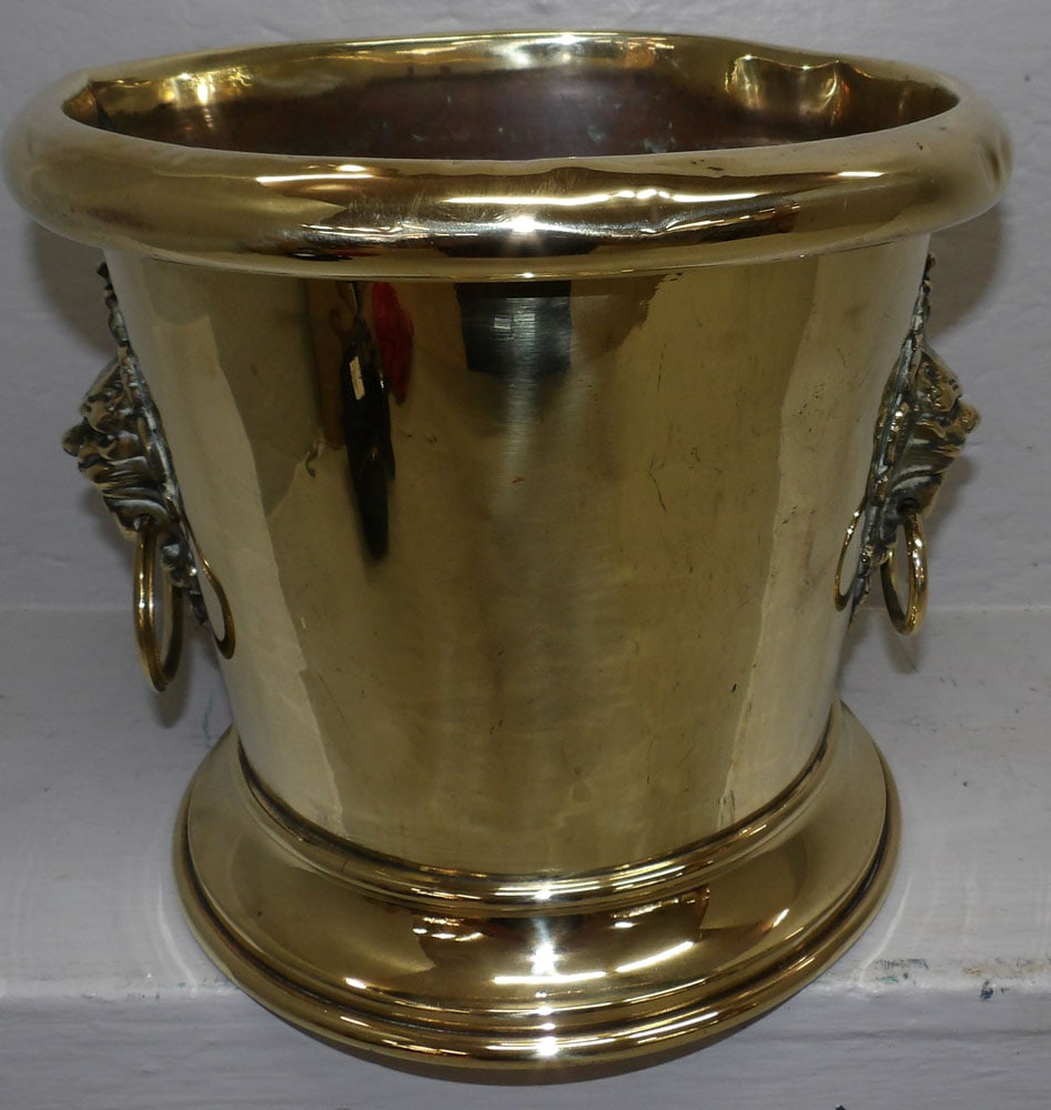 Antique Polished Brass Jardiniere with Lion Head Handles (1 of 4)
