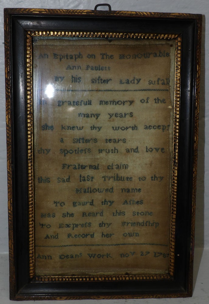 18th Century Framed Needlework Sampler, (Dated 1787) (1 of 3)