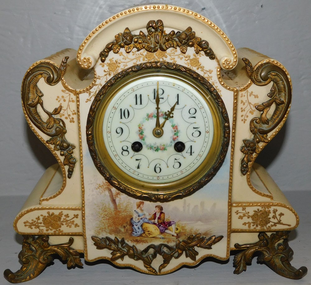 Antique Painted Porcelain Shelf Clock (1 of 7)