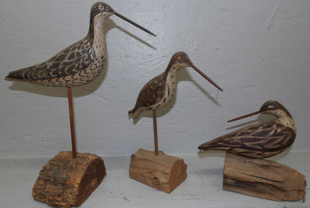 3 Painted Carved Wood Shore Birds, (Artist Signed) (1 of 3)