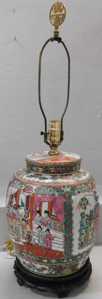 Painted Oriental Porcelain Jar Made Into Lamp (1 of 4)