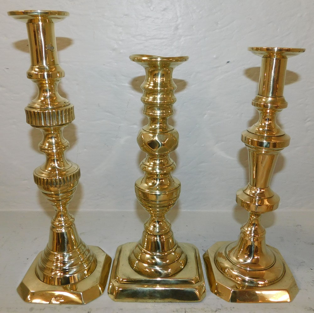 (3) 19th Century Brass Candlesticks (1 of 2)