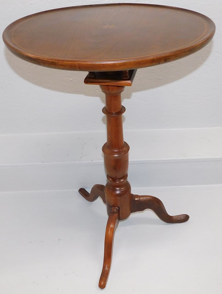 19th Century Round Dish Top Walnut Candle Stand with Bird Cage Pedestal (1 of 5)