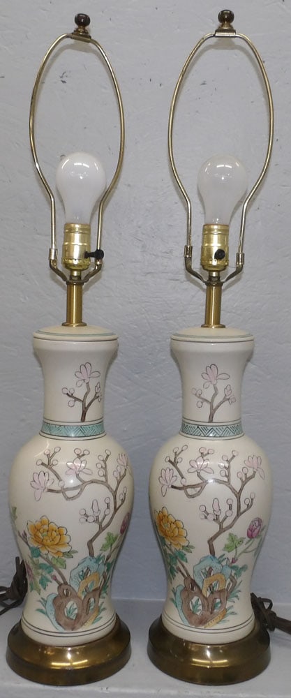 Pair of Painted Porcelain Oriental Lamps (1 of 4)