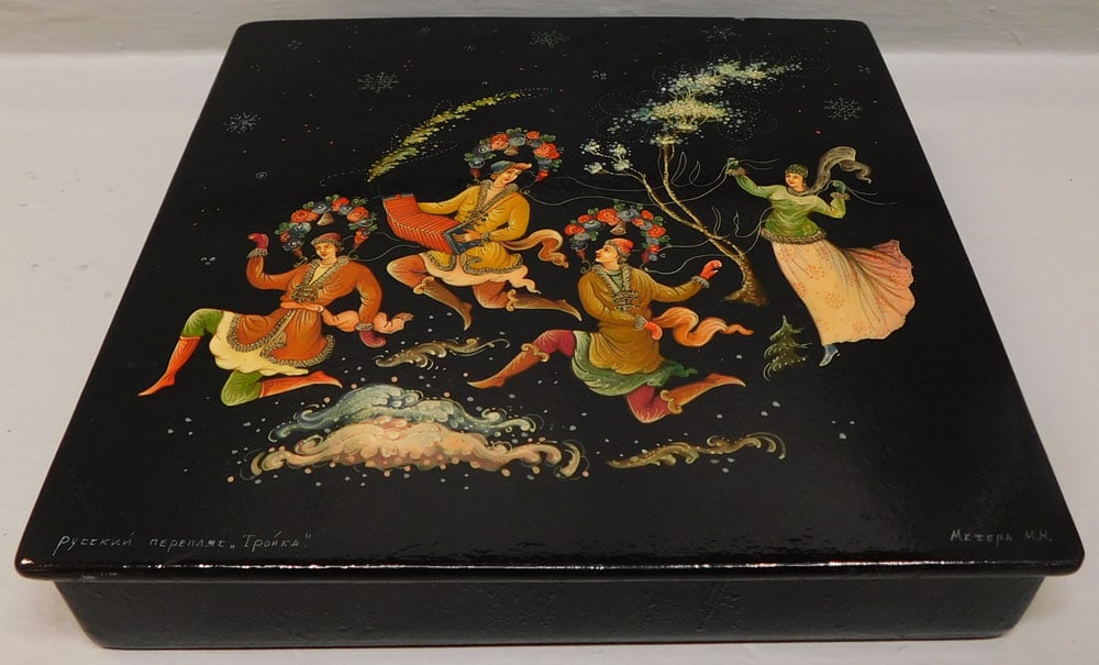 Paint Decorated Black Lacquered Russian Dresser Box (1 of 7)