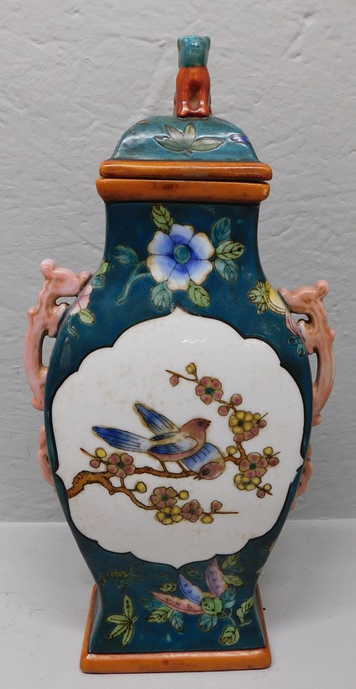 Oriental Porcelain Covered Urn with Bird Motif (1 of 5)
