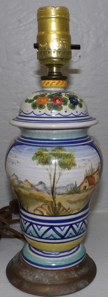 Antique Polychrome Lamp: Antique Polychrome Lamp. 11" H "ALL DESCRIPTIONS AND ANY CONDITION STATEMENT GIVEN BY LANGSTON AUCTION GALLERY ARE STRICTLY OPINIONS AND LANGSTON'S SHALL HAVE NO RESPONSIBILITY FOR ERRORS OR OMISSIONS