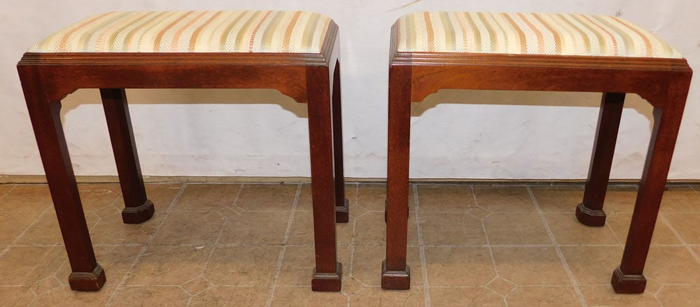 Pair of Mahogany Chippendale Upholstered Top Benches (1 of 4)