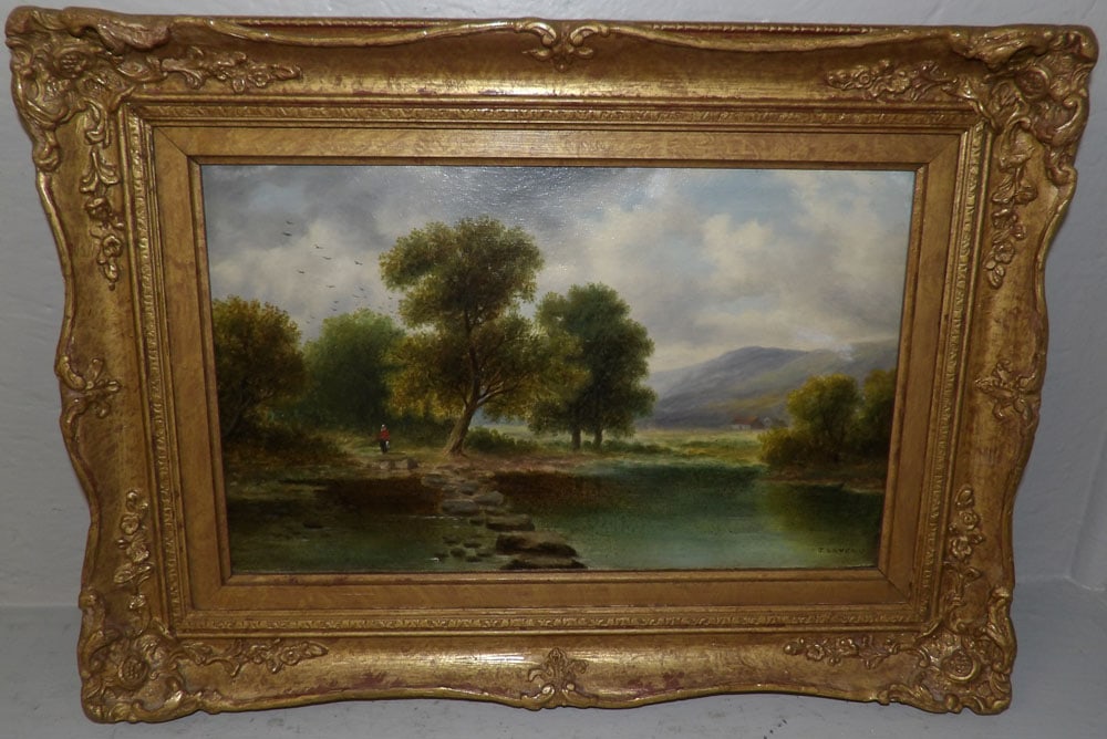gilded frame oil on canvas farm scene signed by artist (1 of 3)