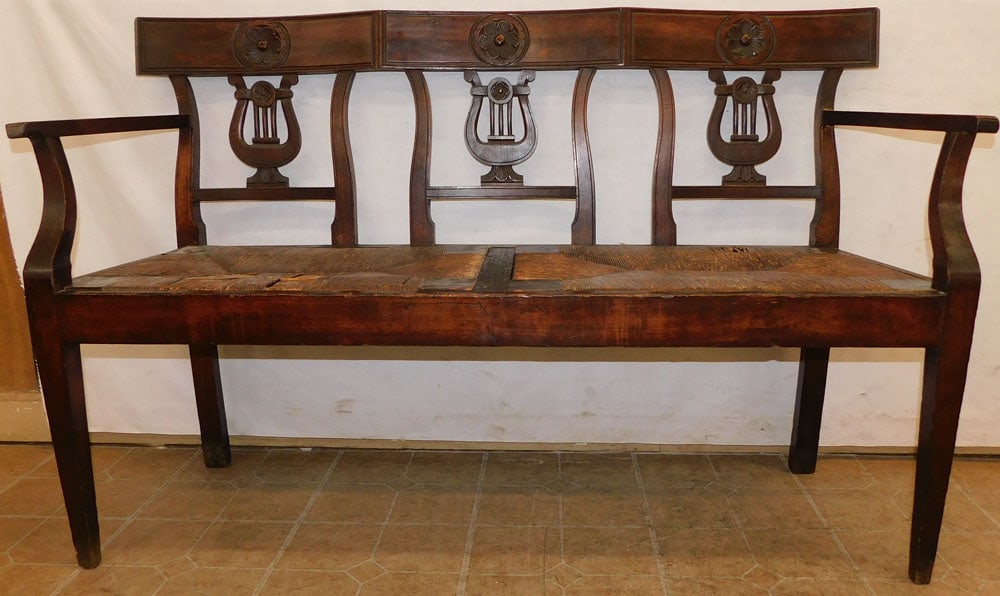 19th century walnut country French lyre back bench (1 of 8)