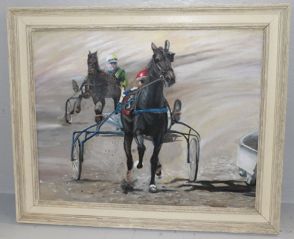 Framed Oil on Canvas of Harness Racing (1 of 4)