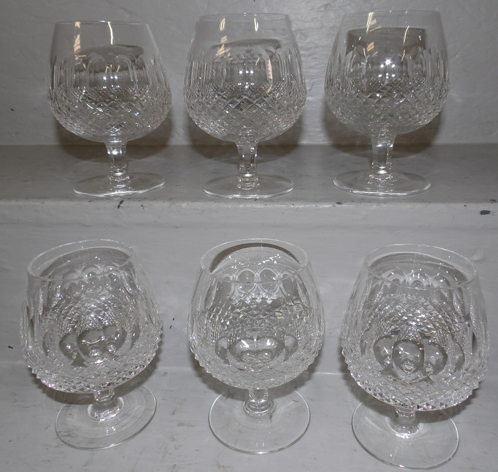 6 Waterford Brandy Sniffers colleen: 6 Waterford Brandy Sniffers colleen. 5 1/8" H "ALL DESCRIPTIONS AND ANY CONDITION STATEMENT GIVEN BY LANGSTON AUCTION GALLERY ARE STRICTLY OPINIONS AND LANGSTON'S SHALL HAVE NO RESPONSIBILITY FOR ERRO