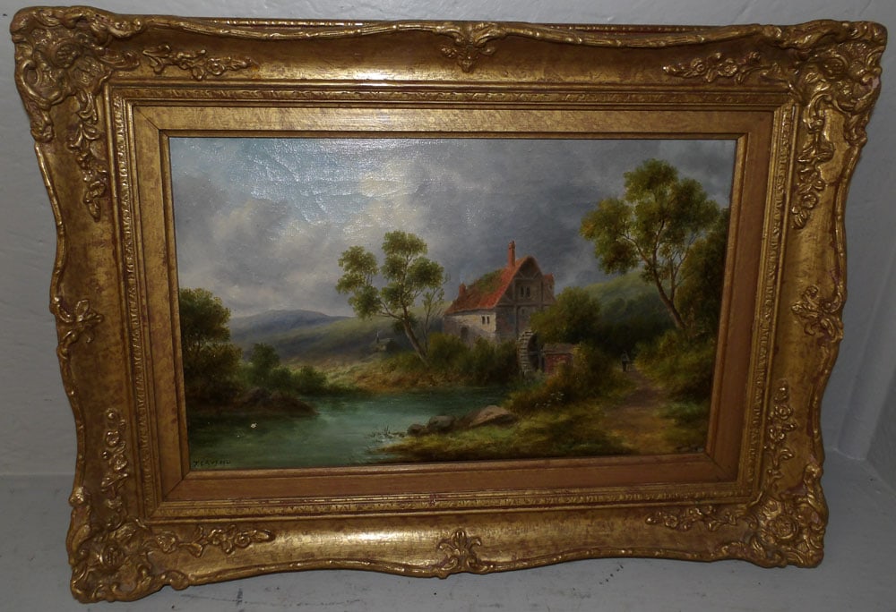 framed oil on canvas mill scene signed by artist (1 of 4)
