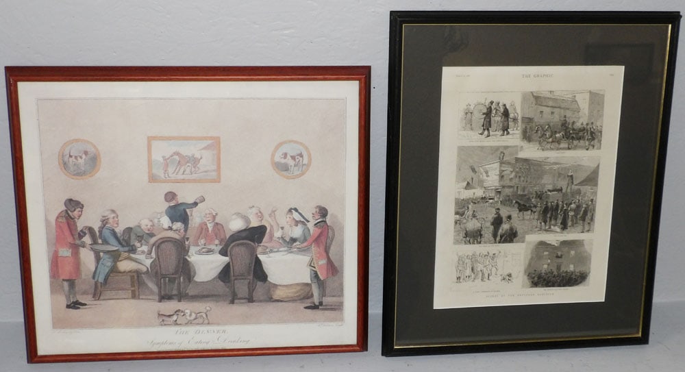2 Framed English Engravings, (The Dinner & Scenes at the Deptford Election) (1 of 8)