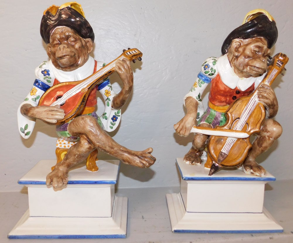 pair Italian painted porcelain monkey musician figures (1 of 5)