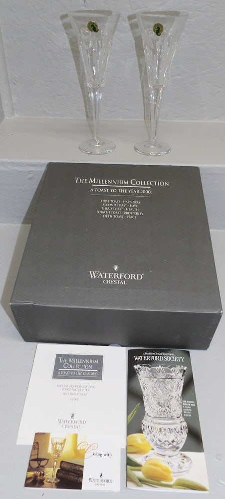 2 Waterford Crystal Champagne Flutes in Original Box, (The Millenium Collection) (1 of 4)