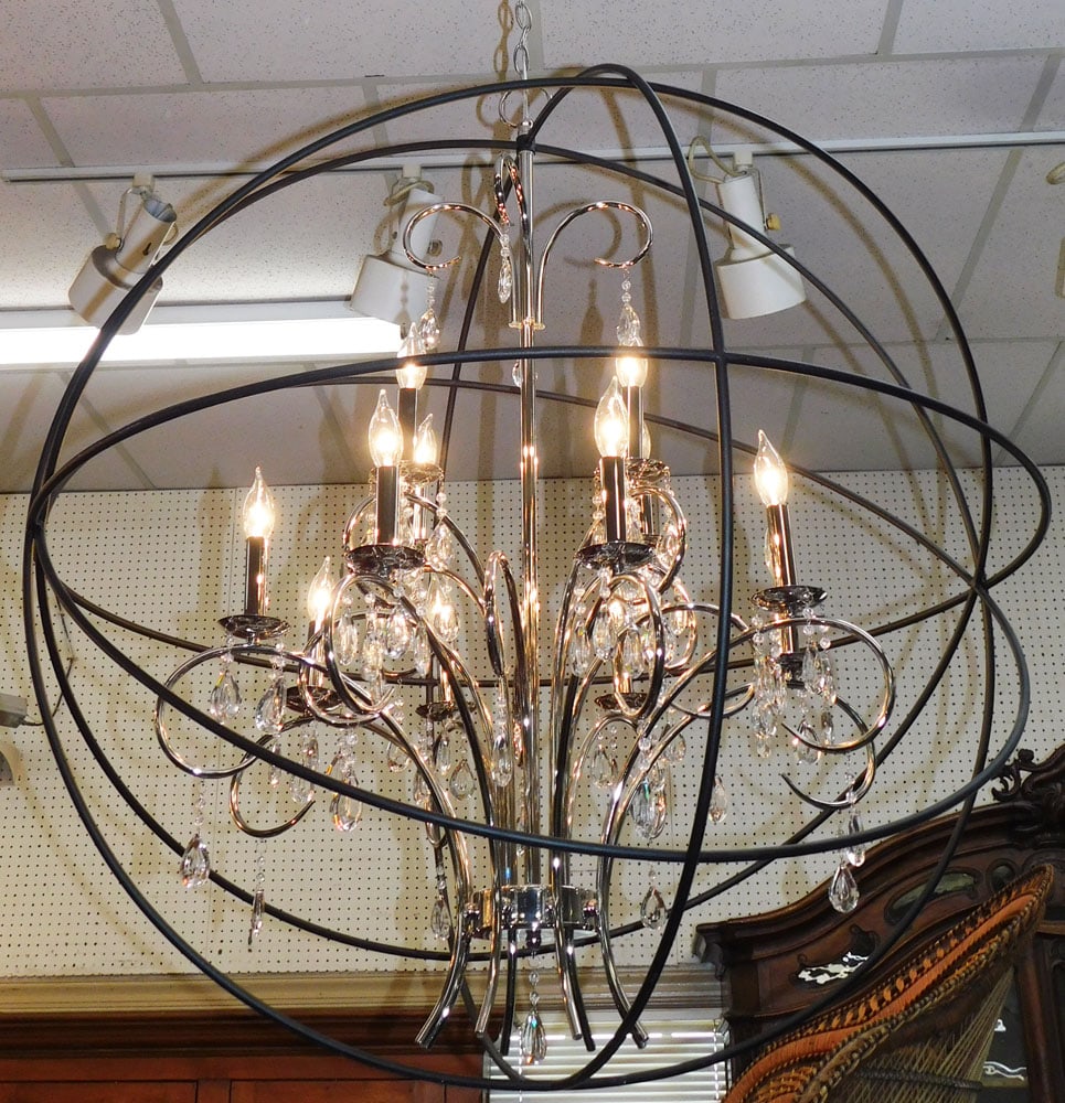 Mid Century Modern Chrome Crystal 12 Light Chandelier (1 of 5)