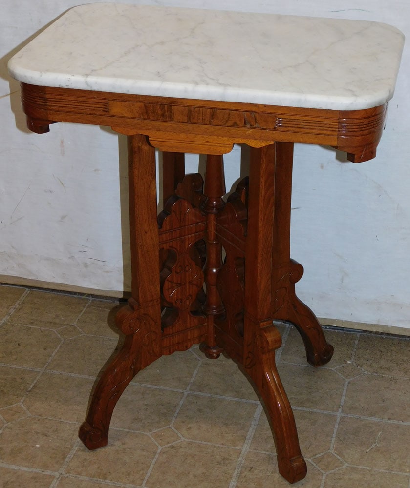 Antique Walnut Victorian Marble Top Lamp Table (1 of 4)