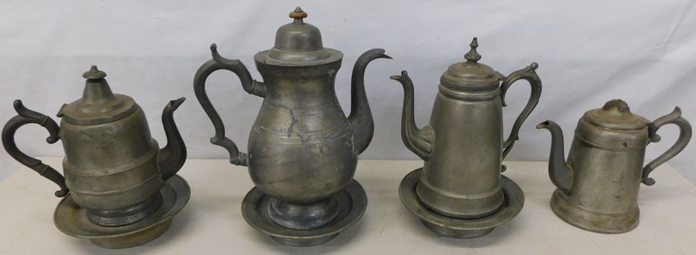 lot of antique pewter teapots (1 of 4)