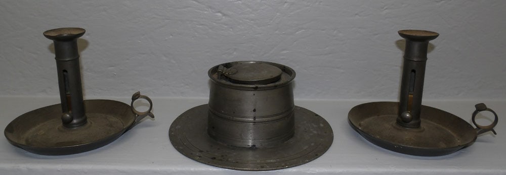 3 pieces of antique pewter: 3 pieces of antique pewter. Up to 9" Dia. "ALL DESCRIPTIONS AND ANY CONDITION STATEMENT GIVEN BY LANGSTON AUCTION GALLERY ARE STRICTLY OPINIONS AND LANGSTON'S SHALL HAVE NO RESPONSIBILITY FOR ERRORS O