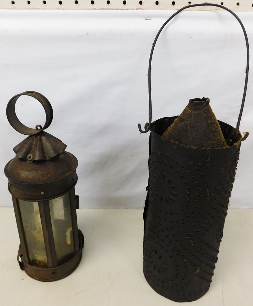 antique punch stand lantern and tole and glass lantern (1 of 4)