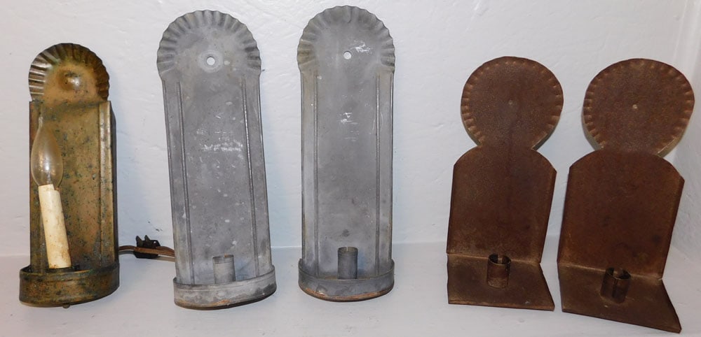 2 pair antique tole candle sconces and copper sconce (1 of 4)
