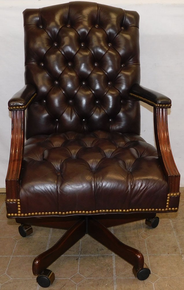 chesterfield style leather upholstered desk chair (1 of 7)