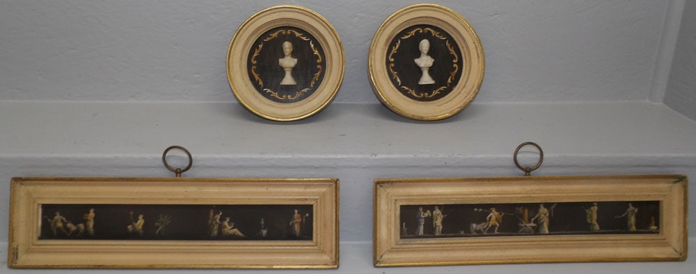 2 framed Victorian porcelain busts and 2 framed neoclassical scene panel (1 of 4)