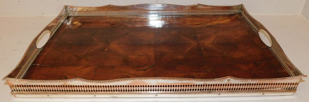 antique Sheffield and burl yew wood gallery tray (1 of 3)