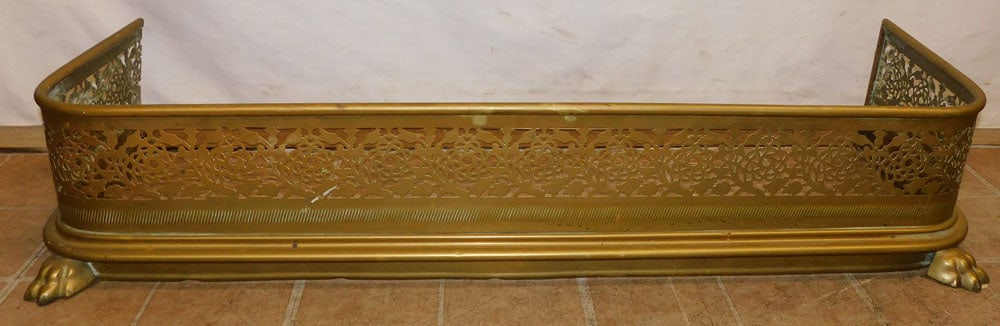 antique brass open work fireplace fender (1 of 3)