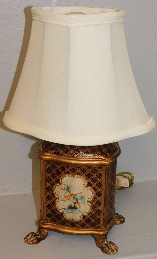 Oriental Paint Decorated Cannister Form Claw Foot Lamp with Pheasant Motif (1 of 2)