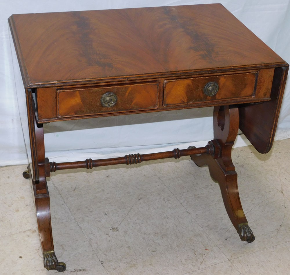 English Mahogany 2 Drawer Drop-Leaf Tea Table (1 of 5)