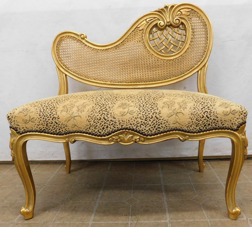 Gilded Carved Wood & Cane Back French Bench (1 of 4)