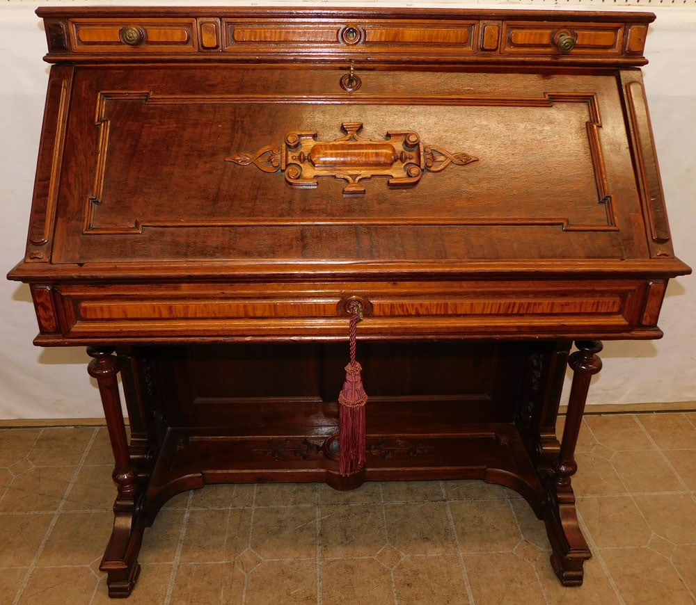 Antique Carved Walnut Victorian Desk (1 of 9)