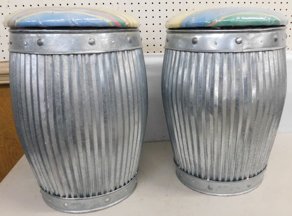 Pair of Galvanized Barrel Stools (1 of 4)
