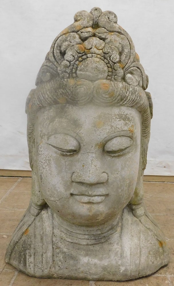 Cast Concrete Oriental Bust: Cast Concrete Oriental Bust. 19 3/4" H "ALL DESCRIPTIONS AND ANY CONDITION STATEMENT GIVEN BY LANGSTON AUCTION GALLERY ARE STRICTLY OPINIONS AND LANGSTON'S SHALL HAVE NO RESPONSIBILITY FOR ERRORS OR O