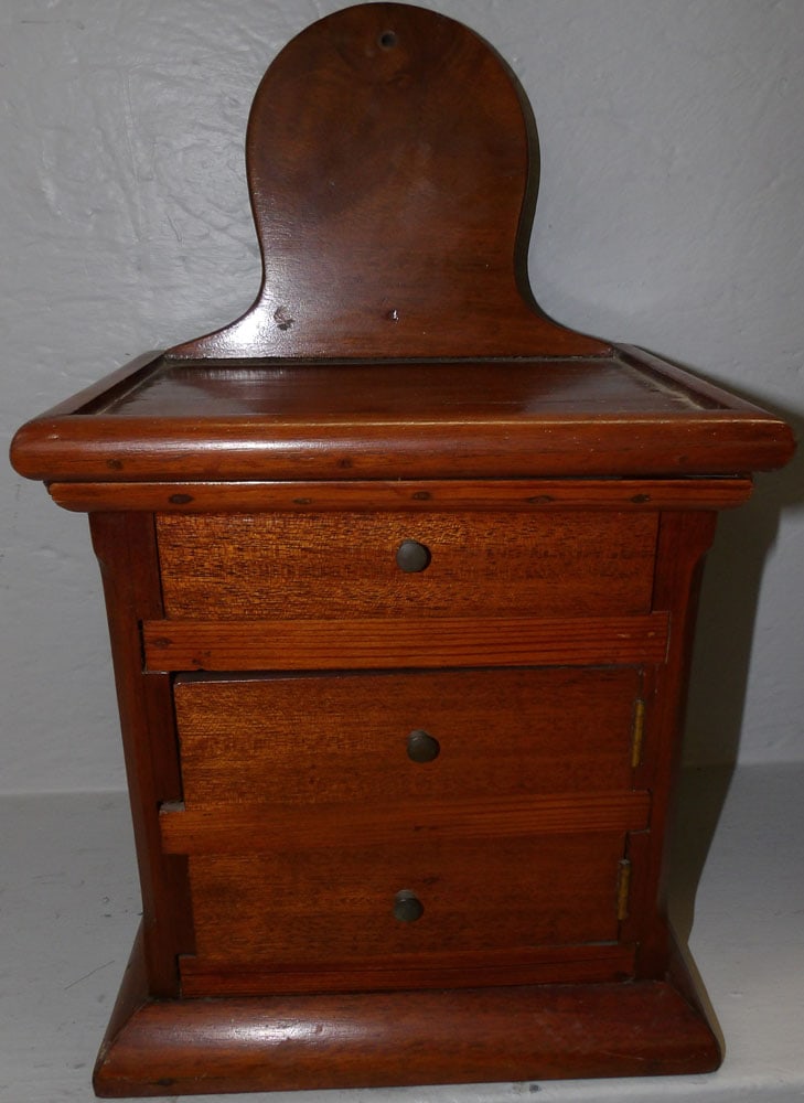 Antique Walnut Hanging 1 Door Cabinet with 1 Drawer: Antique Walnut Hanging 1 Door Cabinet with 1 Drawer. 9 1/4" W 7" D 16" H "ALL DESCRIPTIONS AND ANY CONDITION STATEMENT GIVEN BY LANGSTON AUCTION GALLERY ARE STRICTLY OPINIONS AND LANGSTON'S SHALL HAVE