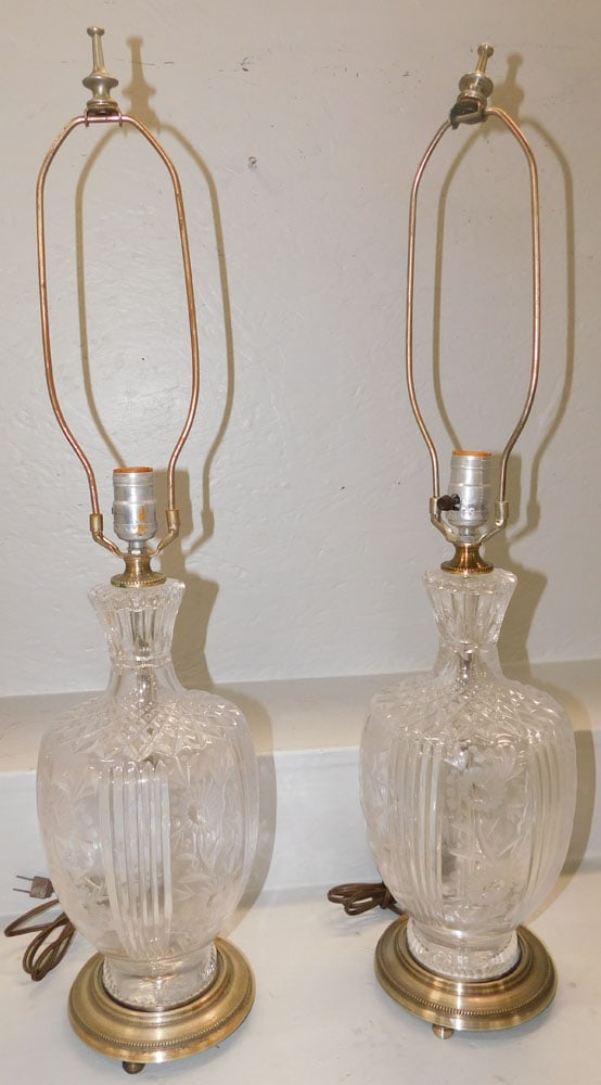 Pair of Etched Crystal Vases Made Into Lamps (1 of 4)